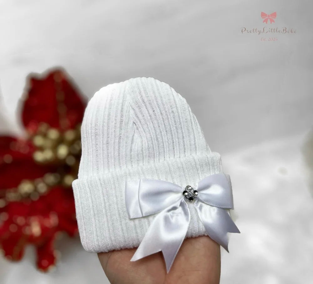 White Diamanté Bow Hat