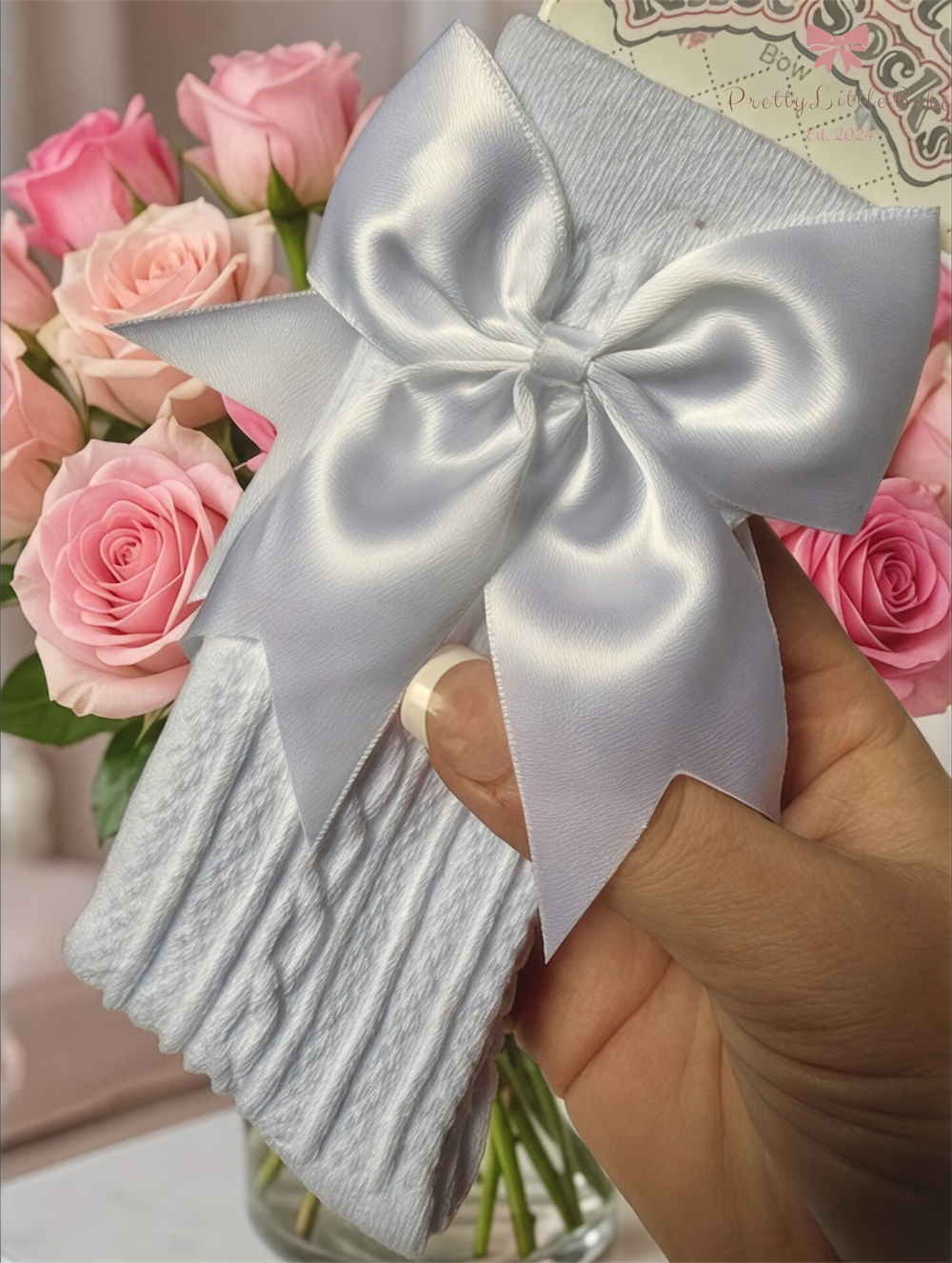 White Knee High Bow Socks
