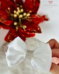White Satin Diamanté Bow Hair Clip