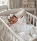 White Velour Babygrow With Pink Bow