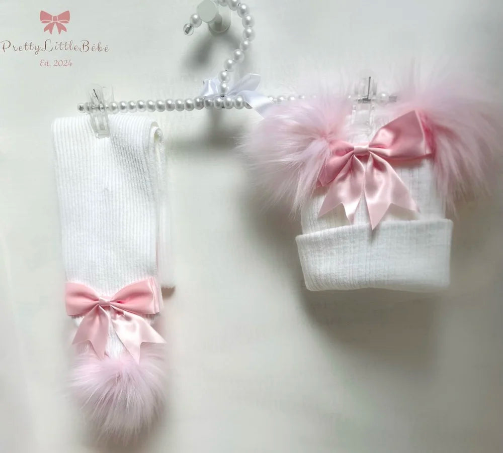 White & Pink Scarf With Big Bow