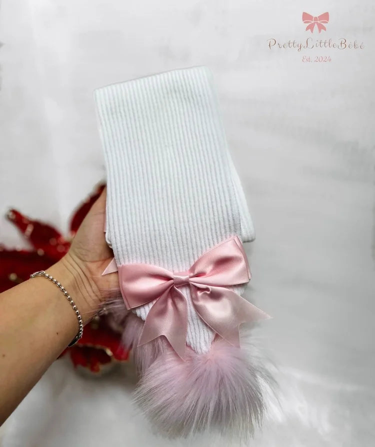 White & Pink Scarf With Big Bow