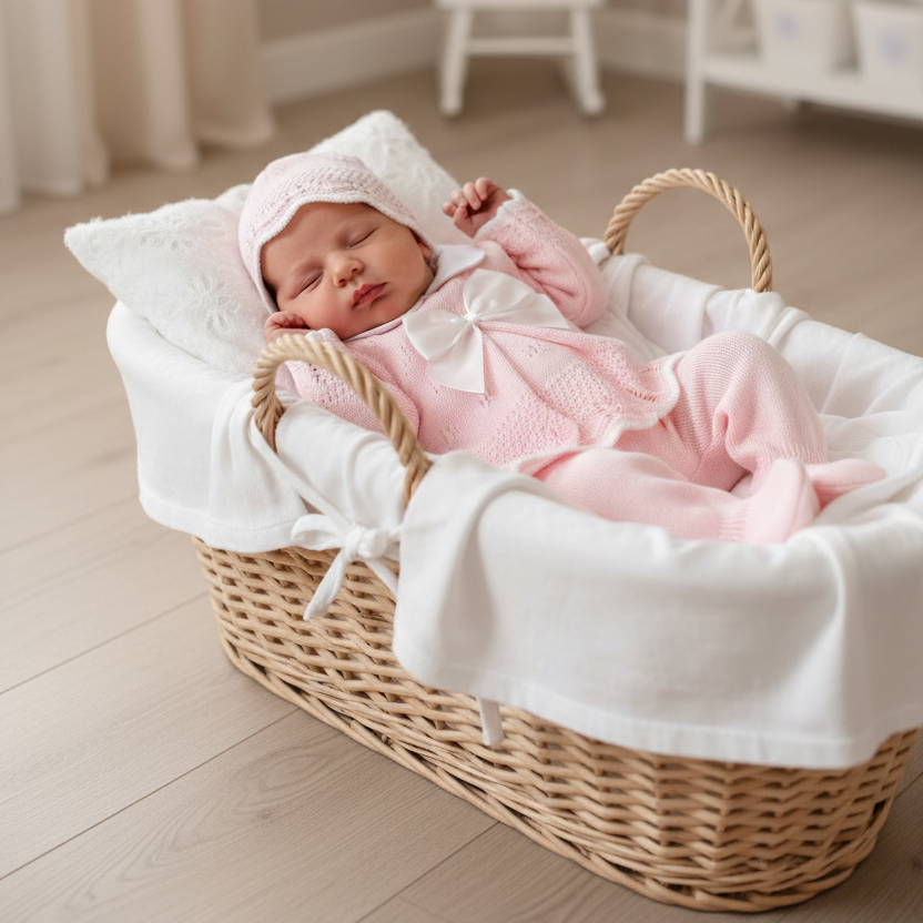 3-Piece Scollop Set With Silk Bow: Nb-3M