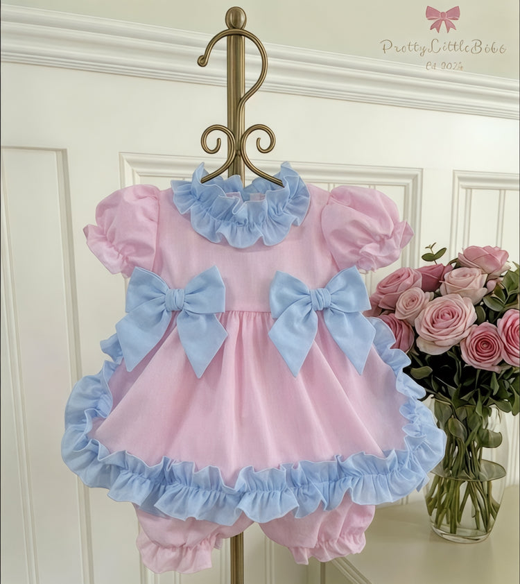Fairytale Pink Dress With Blue Ruffles