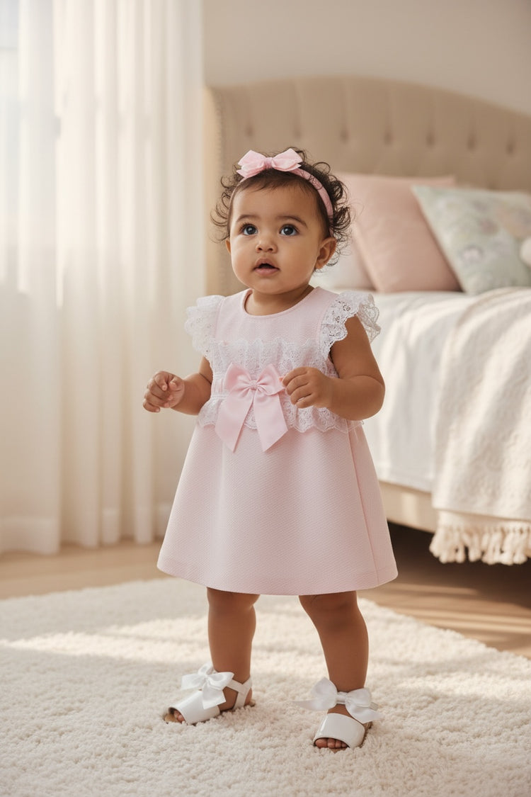 Pink Waffle Bow Laced Dress